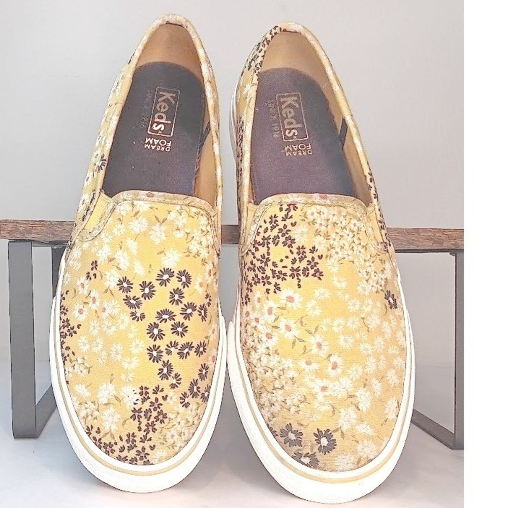 Keds Slip On Sneaker Womens 8.5 Yellow Floral Good Double Decker‎ WF64294 Daisy